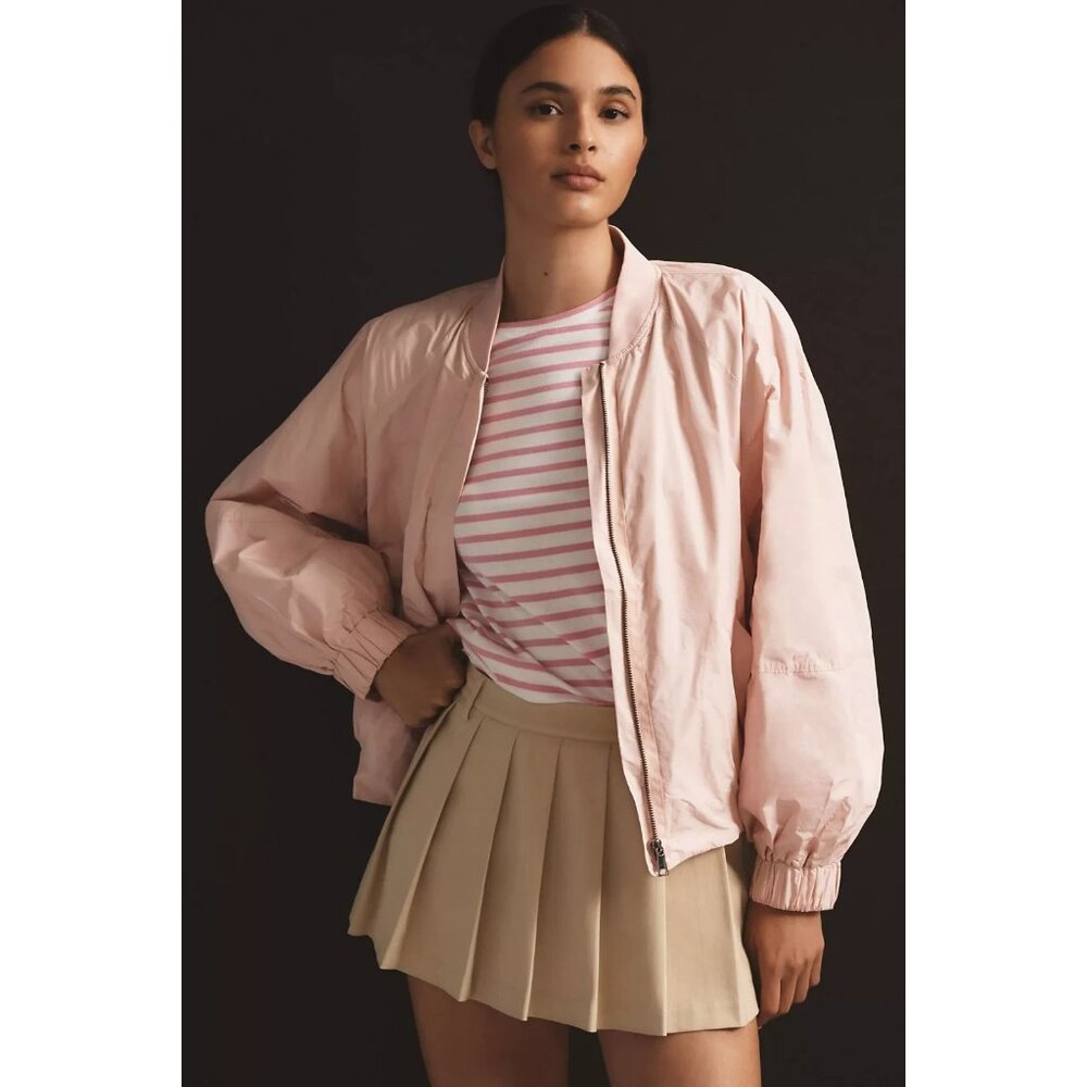 Maeve Anthropologie Pink Zip-Up Balloon Sleeve Bomber Jacket, Size Large